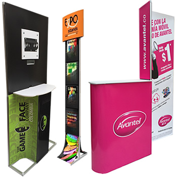Stands punto de atención o punto de venta y portabrochure Pota tv
