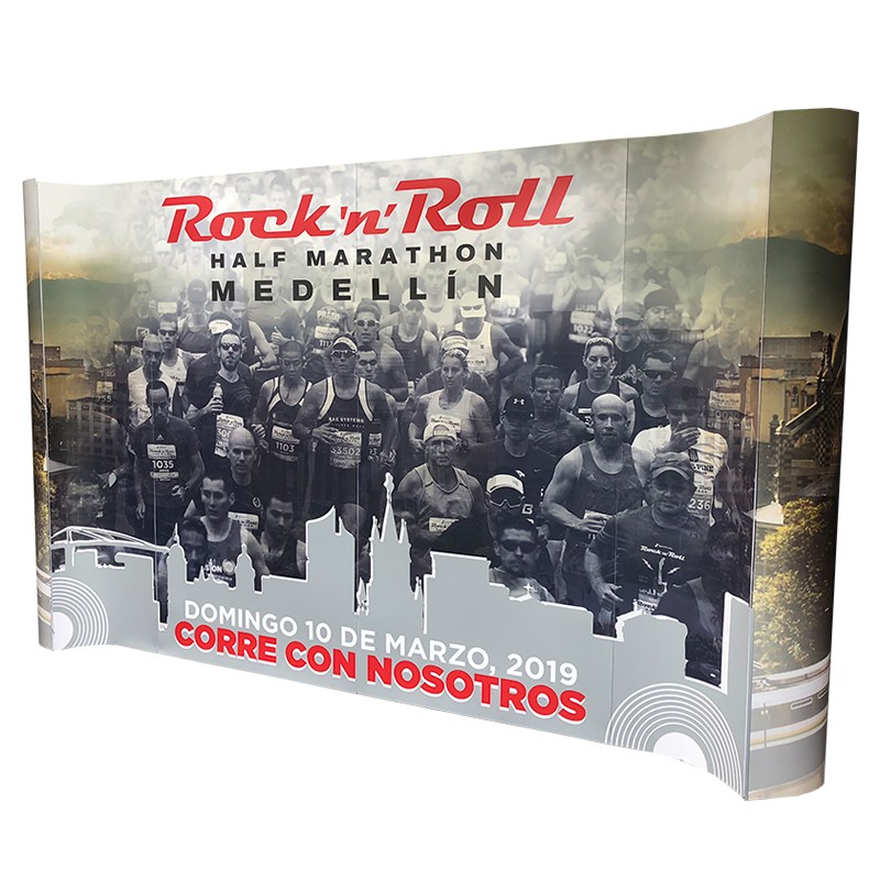 Stands, displays, demosets, mesas, counters, backings, Totems, vallas portátiles