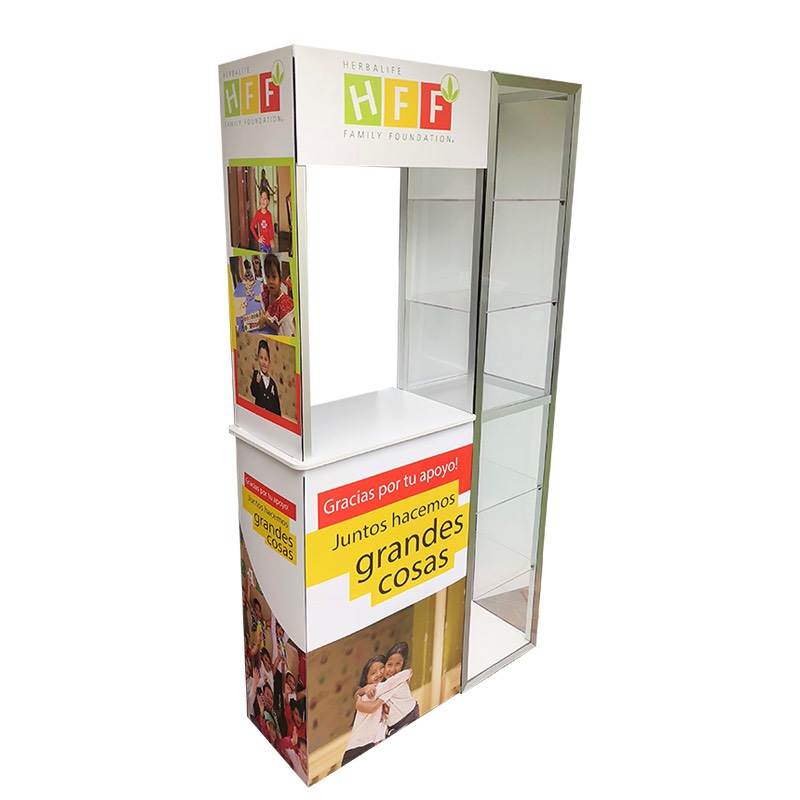 Stands, displays, demosets, mesas, counters, backings, Totems, vallas portátiles